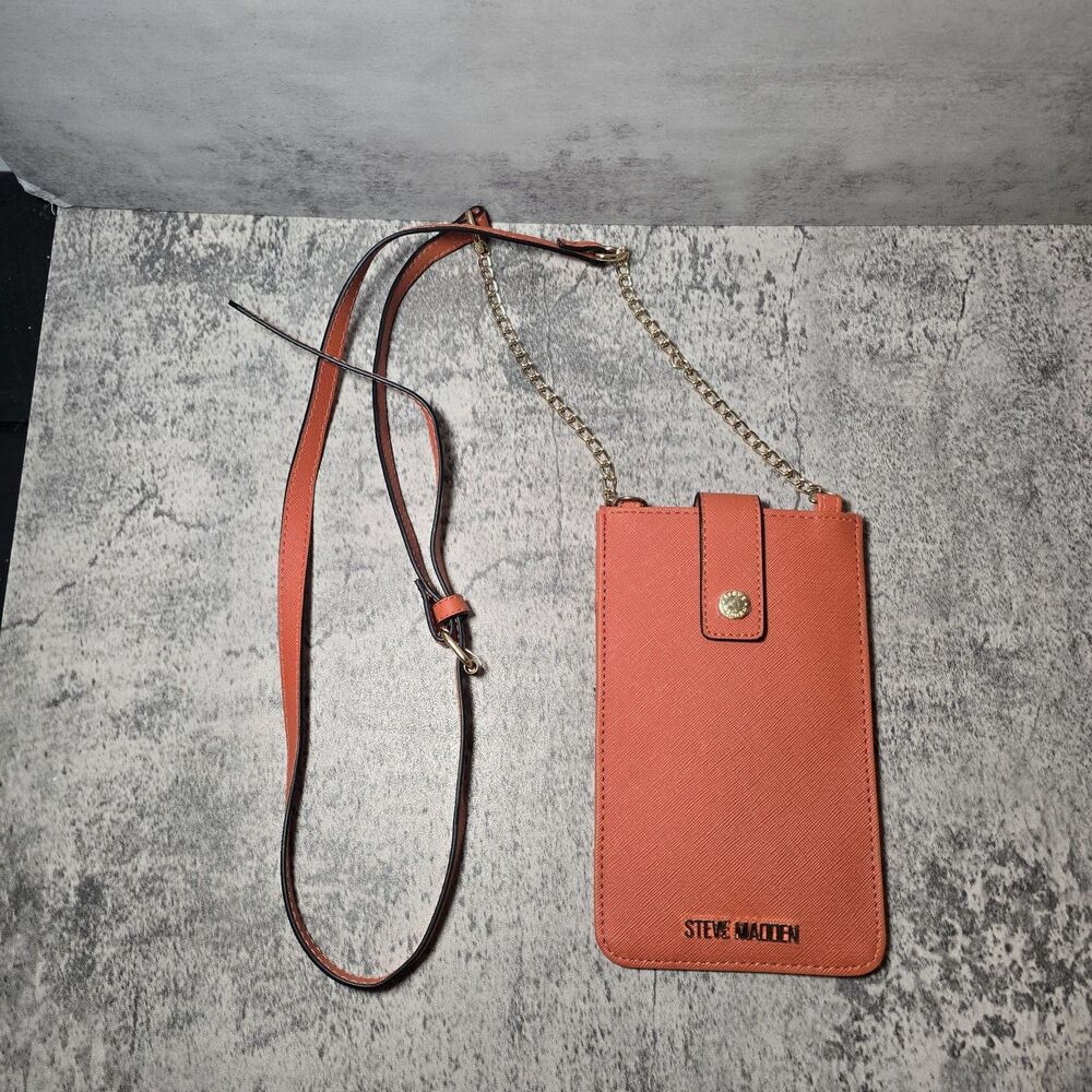 Steve Madden Crossbody Leather Wallet and Phone Case Orange Adjustable Strap